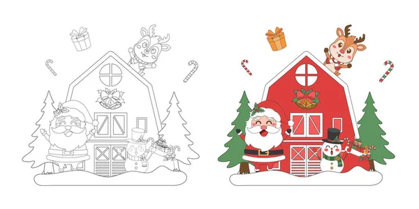 Санта Клаус Северный Олень Рождественской Подарочной Сумкой Рождественская Тематика Рисования — стоковый вектор
