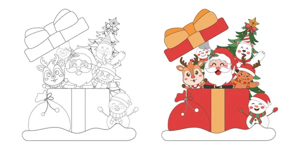 Christmas Gift Box Santa Claus Snowman Reindeer Christmas Tree Christmas — Stock Vector