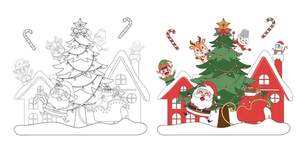 Santa Claus Cute Christmas Characters Christmas Tree Snow Village Christmas — Stock Vector