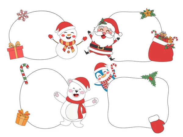 Nettes Weihnachtsetikett Mit Weihnachtlichen Elementen Weihnachtsmotiv Linie Kunst Doodle Cartoon — Stockvektor