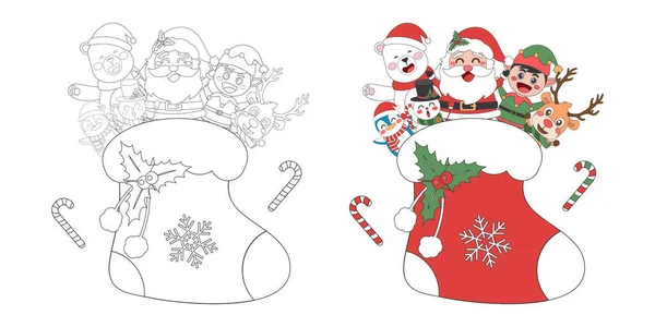 Père Noël Personnages Noël Mignons Avec Chaussette Noël Illustration Dessin — Image vectorielle