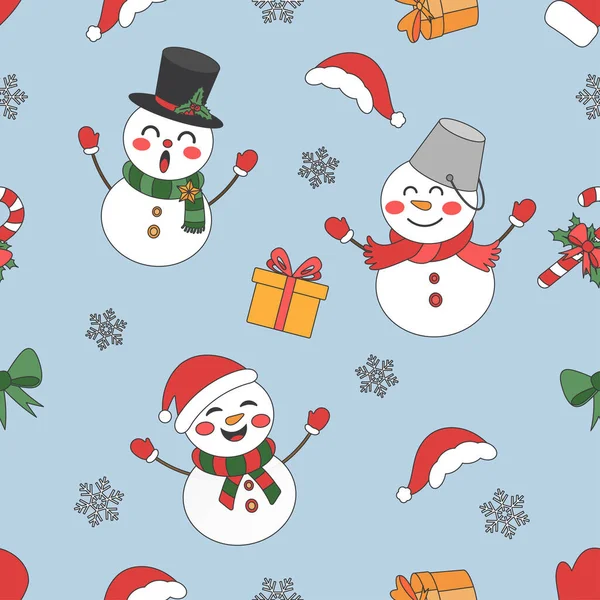 Christmas Theme Line Art Doodle Cartoon Pattern Seamless Illustration Merry — Stock Vector