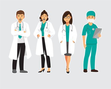 Profesyonel doktorlar, bir dizi doktor çizgi film karakteri. Tıbbi ekip, doktorların vektör illüstrasyonu
