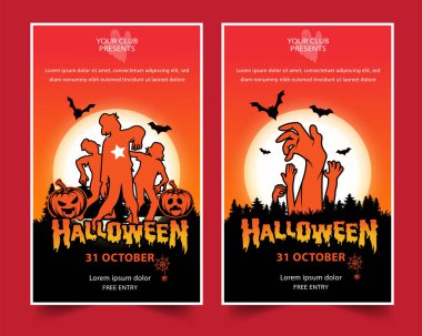 Cadılar Bayramı parti arka planı, balkabakları, dolunay, Cadılar Bayramı sancak vektörisi 