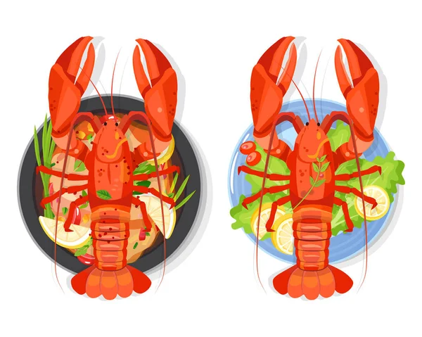 蒸煮龙虾沙拉 卡通矢量海鲜插图 — 图库矢量图片
