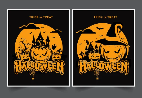 Halloween Noční Party Pozadí Dýněmi Úplněk Halloween Banner Vectot — Stockový vektor