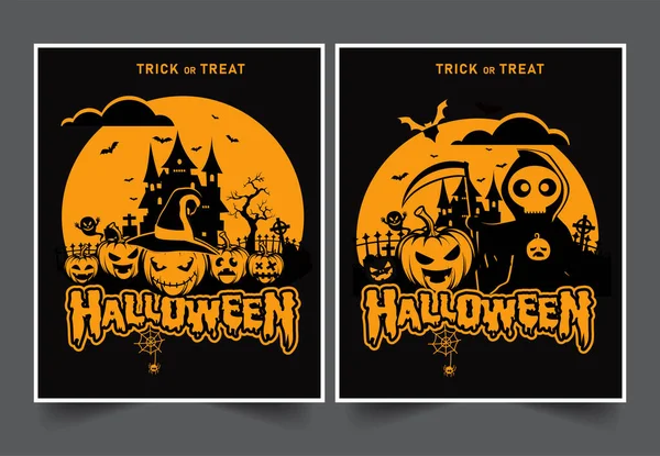Halloween Noční Party Pozadí Dýněmi Úplněk Halloween Banner Vectot — Stockový vektor
