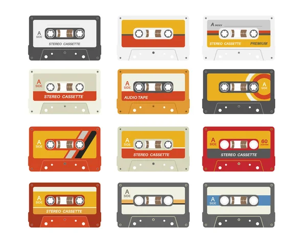 Coleção Fitas Cassete Retro Vintage Fita Cassete Vetor Ilustração — Vetor de Stock