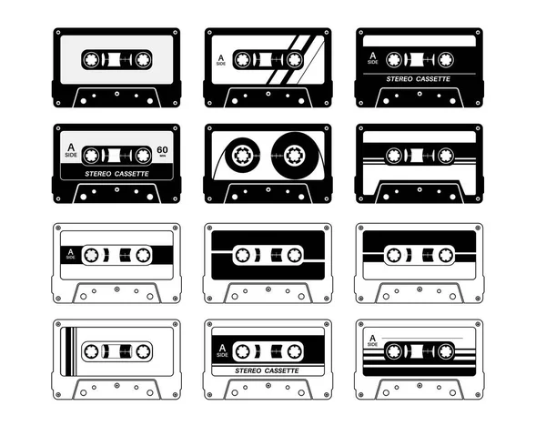 レトロカセットテープのコレクション ヴィンテージカセットテープベクトルイラスト — ストックベクタ
