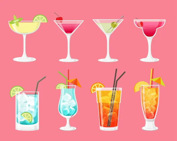 Cocktail Collection Cocktails Menu Alcohol Cocktails Drinks Vector — Stock Vector