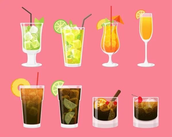Cocktailkollektion Menücocktails Alkoholische Cocktails Und Getränke Vector — Stockvektor