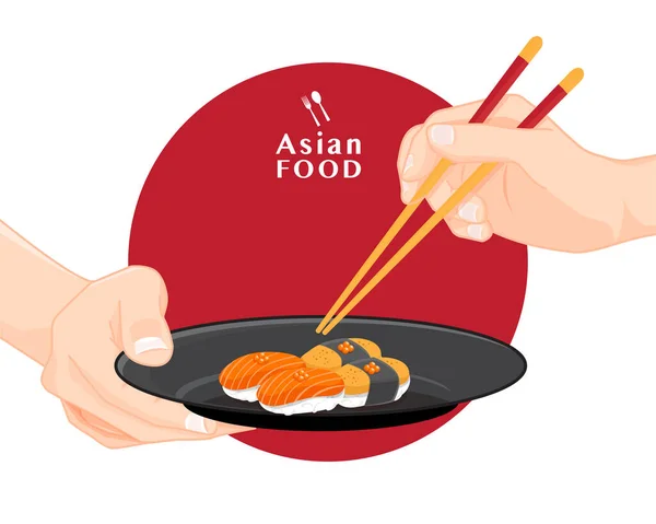 Σούσι Και Chopsticks Ιαπωνική Απεικόνιση Τροφίμων Για Σούσι Διάνυσμα — Διανυσματικό Αρχείο