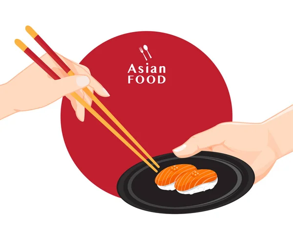 Sushi Und Essstäbchen Japanische Essensillustration Für Sushi Vector — Stockvektor