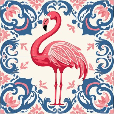 Flamingo retro tarzında. Vintage biçiminde vektör illüstrasyonu.
