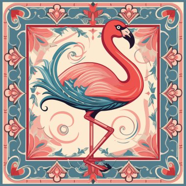Flamingo retro tarzında. Vintage biçiminde vektör illüstrasyonu.
