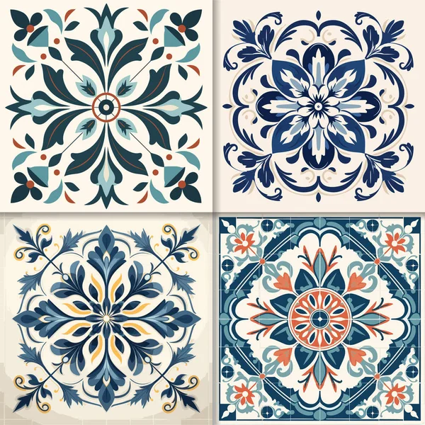 Geçmişe dönük dört vektörsüz şablon kümesi. Renkli çiçek ve çiçek arkaplanları.