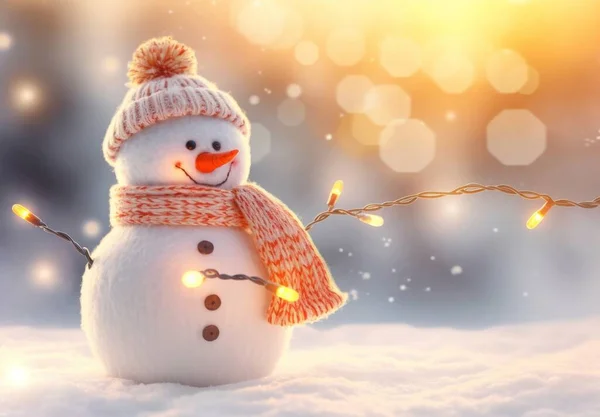 Snowman Christmas Lights Bokeh Background — Stock Photo, Image