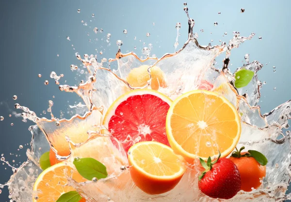 fruit juice splash  Tropical mix into of burst splashes of juices