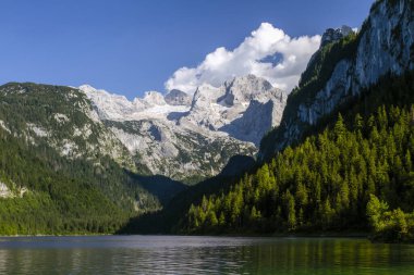 Salzkammergut, Avusturya 'da Gosausee Gölü. Dachstein manzarası. Avrupa 'da turizm.