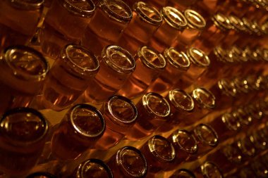 Şarap şişeleri şarap mahzeninde saklanır.