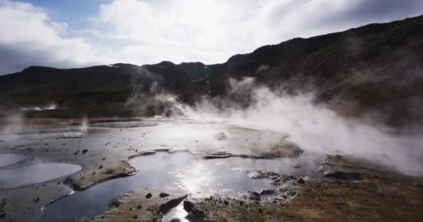 Видео Вулканической Активности Исландии Исландская Ландшафтная Природа Вулканическими Активными Фумарольными — стоковое видео