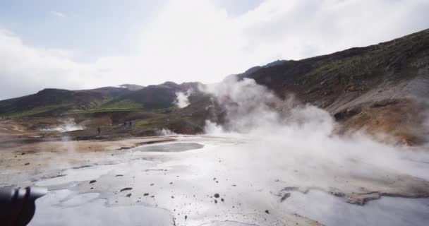 Islândia Vídeo Viagem Paisagem Mostrando Vulcão Campos Atividade Vulcânica Geotérmica — Vídeo de Stock
