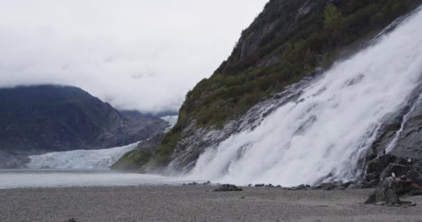 Alaska Nature Landscape Mendenhall Glacier Nugget Falls Waterfall Red Epic — Video Stock