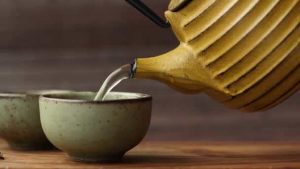 Receita Tradicional Chá Ervas Japonesa Preparada Bule Ferro Fundido Com — Vídeo de Stock