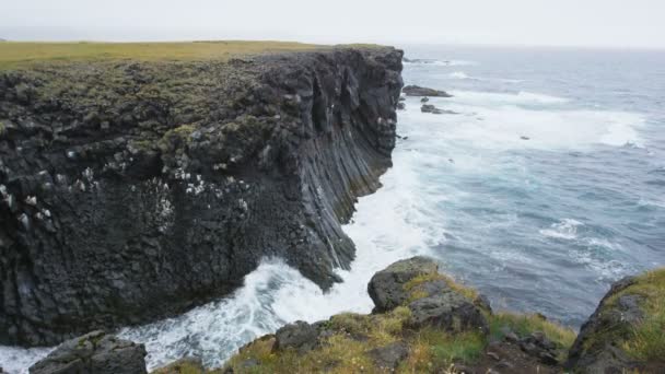 Iceland Snaefellsnes Peninsula Coastline Icelandic Cliff Nature Landscape Rough Ocean — Stock videók