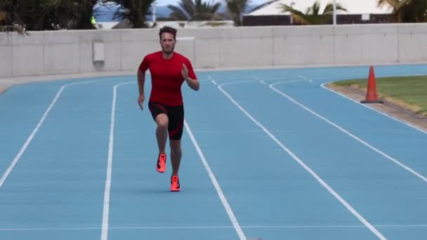 Running Sprinter Man Sprint Training Athletics Track Field Stadium Fast — Stock video
