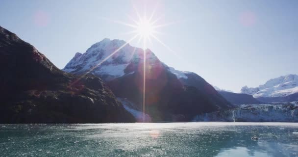 Alaska Rejs Krajobraz Turystyczny Lodowiec Glacier Bay Johns Hopkins Słoneczny — Wideo stockowe