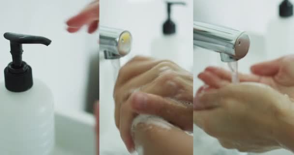 Coronavirus Pandemic Prevention Wash Hands Soap Warm Water Rubbing Fingers — Vídeo de Stock