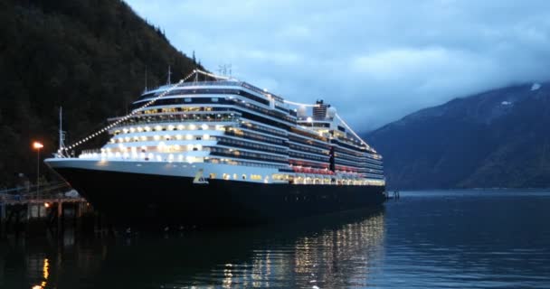 Navio Cruzeiro Skagway Alasca Eua Noite Alaska Turismo Viagem Férias — Vídeo de Stock