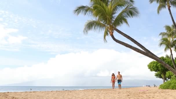 Hawaii Playa Vacaciones Pareja Caminando Estilo Vida Gente Kaanapali Beach — Vídeo de stock