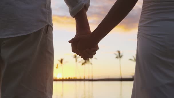 Couple Romantique Tenant Main Sur Plage Coucher Soleil — Video