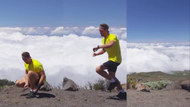 Vídeos Verticais Homem Corredor Correndo Atleta Corredor Masculino Correndo Montanha — Vídeo de Stock