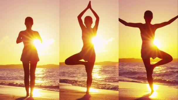 Meditatie Yoga Vrouw Verticale Video Van Meisje Mediteren Het Strand — Stockvideo