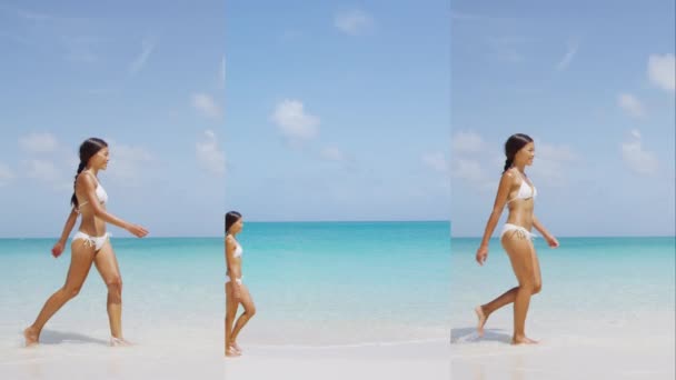 Video Verticale Della Vita Spiaggia Viaggio Vacanza Donna Bikini Che — Video Stock