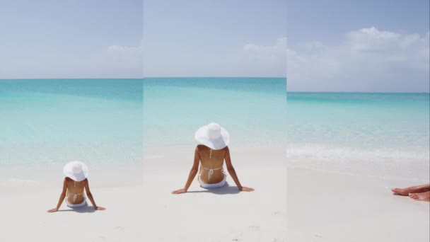 Video Verticali Viaggio Vacanza Ragazza Bikini Bianco Rilassante Sole Tropicale — Video Stock