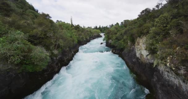Nieuw Zeeland Natuur Landschap Toeristische Attractie Huka Falls Waikato Rivier — Stockvideo