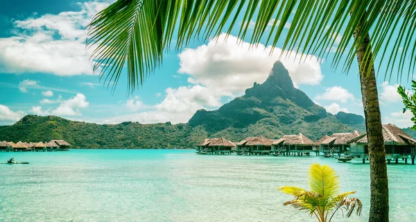 Bora Bora Soukromý Ostrov Luxusní Dovolená Ráj Pláž Pozadí Tahiti — Stock fotografie