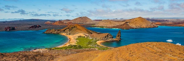 Galapagos Islands Travel Banner Bartolome Island Volcanic Islet Islas Galapagos — Stock Photo, Image