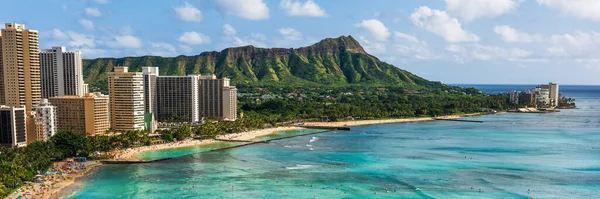 Hawai Panorámica Honolulu Ciudad Viaje Paisaje Banner Fondo Playa Waikiki — Foto de Stock