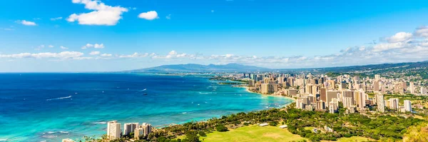 Hawaii Vista Panorâmica Banner Honolulu Waikiki Beach Eua Férias Viagem — Fotografia de Stock
