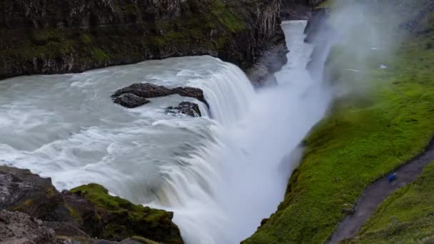 アイスランドの滝 滝Gullfoss旅行観光名所 アイスランドの滝 黄金の円上の有名なアトラクション 別名黄金の滝 Uhdの自然景観 — ストック動画
