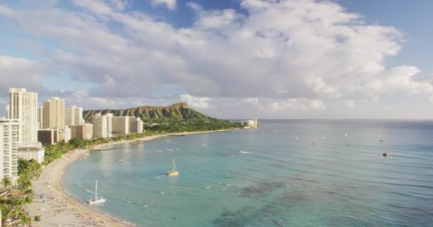 Hawaii Honolulu Città Viaggi Paesaggio Timelapse Waikiki Spiaggia Diamond Head — Video Stock