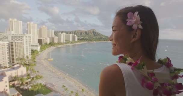 Hawaii Waikiki Spiaggia Turista Godendo Honolulu Città Vacanze Resort Lusso — Video Stock