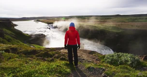 Island Vodopád Gullfoss Islandu Islandské Povahy Turistický Pohled Gullfoss Aka — Stock video