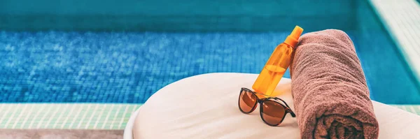 Suntan Καλοκαιρινές Διακοπές Πανοραμική Φόντο Πισίνα Πολυτελές Φόντο Banner Από — Φωτογραφία Αρχείου