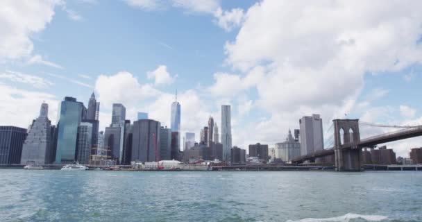 New York City Skyline Mostrando Midtown Lower Manhattan Brooklyn Bridge — Vídeos de Stock